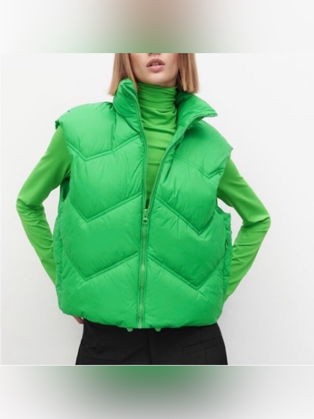 Zara-Bright-Vibrant-Green-Puffer-Vest-Fall-Winter-Colorful-Ski-S